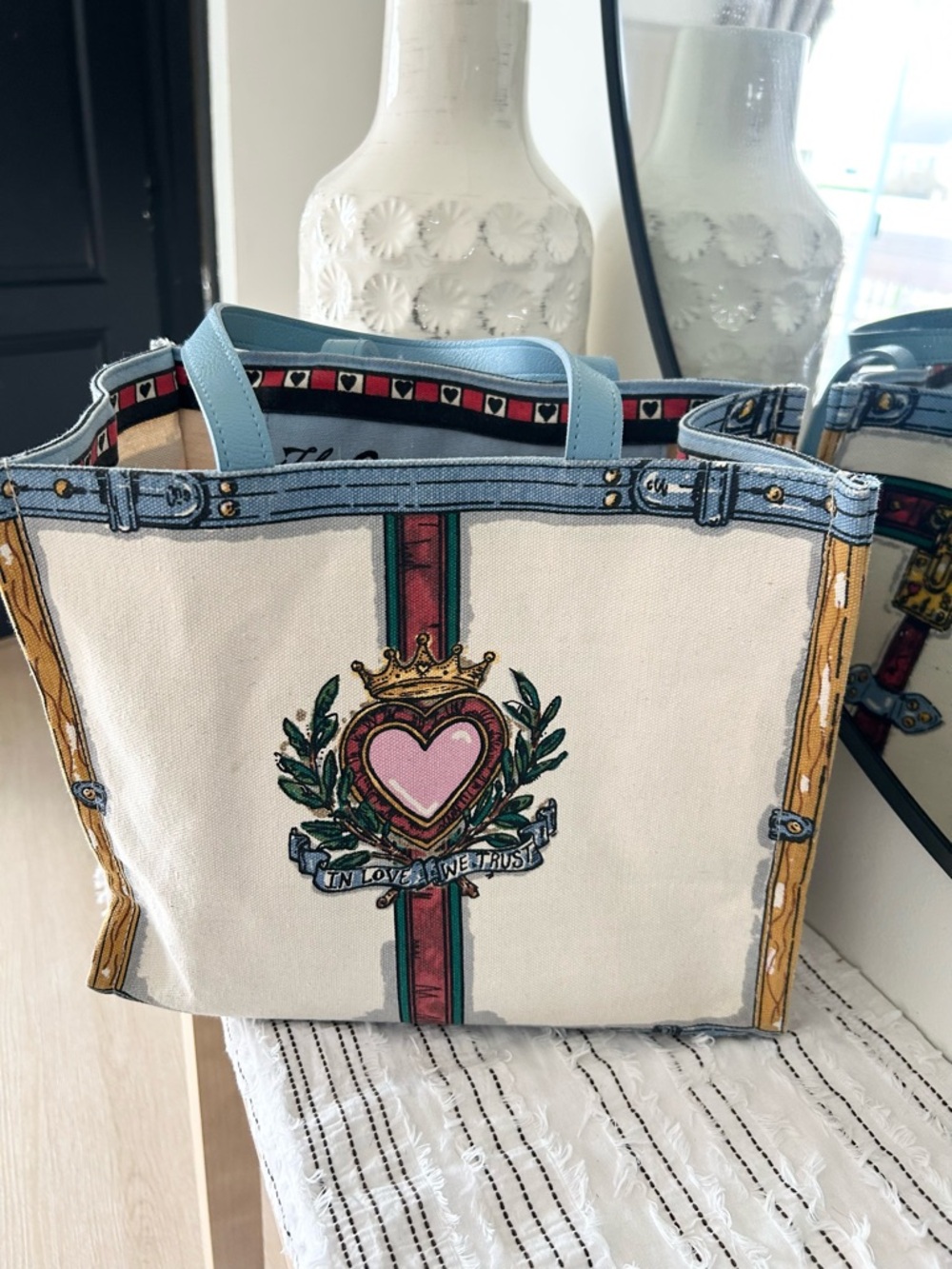 Brighton “In Love We Trust” Canvas Tote Bag 2019 Art by Tom Clancy - Picture 2 of 10